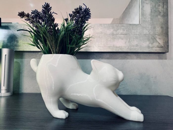 White cat planter pot